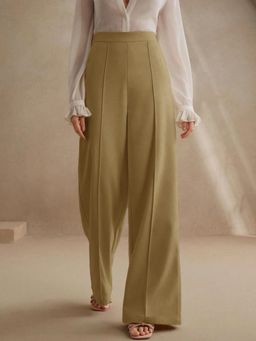 KOTTY - Women's Brown Solid High Waist Trouser