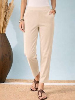 KOTTY - Women's Beige Solid Mid Waist Trouser