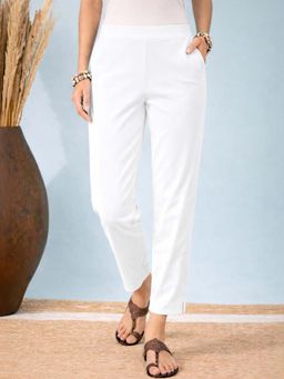 KOTTY - Women's White Solid Mid Waist Trouser