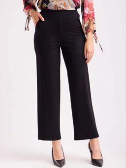 KOTTY - Women's Black Solid High Waist Trouser