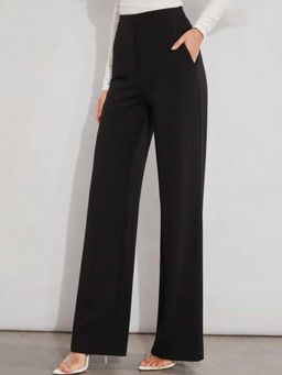 KOTTY - Women's Black Solid High Waist Trouser