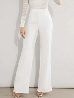 KOTTY - Women's White Solid High Waist Trouser