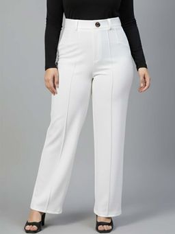 KOTTY - Women's White Solid High Waist Trouser