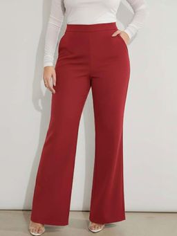 KOTTY - Women's Red Solid High Waist Trouser