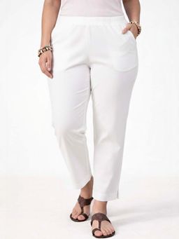 KOTTY - Women's White Solid High Waist Trouser