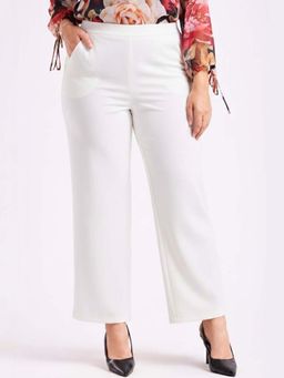 KOTTY - Women's White Solid High Waist Trouser