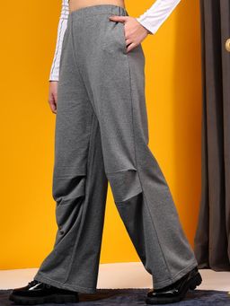 KOTTY - Women's Grey Solid Mid Waist Trouser