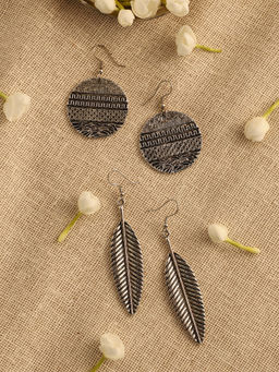 Azai by Nykaa Fashion - Combo of One Silver Leaf Drop Earrings and One Classic Round Earrings