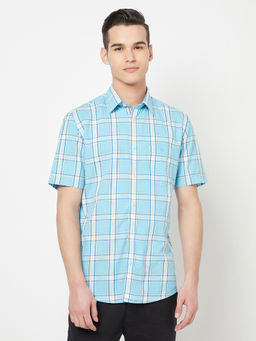 CRIMSOUNE CLUB - Men Blue Checked Shirt
