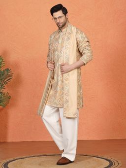 Aham-Vayam - Praful Lit Embroidered Beige Kurta with Pant and Dupatta