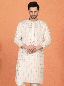 Aham-Vayam - Mayuresh Mirror Embroidered Off White Kurta with Pant