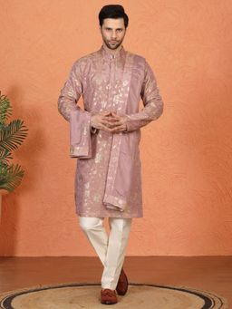 Aham-Vayam - Son Zar Embroidered Coral Kurta with Pant and Dupatta
