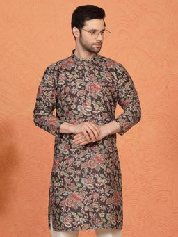 Aham-Vayam - Classic Floral Tapestry Inspired Black Kurta with Pant