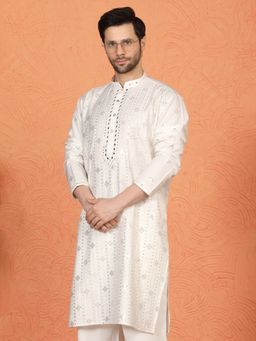 Aham-Vayam - Krish Mirror Embroidered White Kurta with Pant