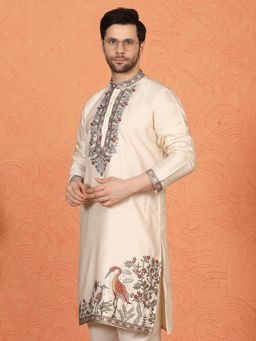 Aham-Vayam - Pushp-Van Embroidered Cream Kurta with Pant