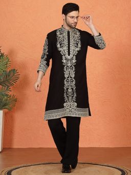 Aham-Vayam - Royal Black Kashmiri Embroidered Kurta with Pant