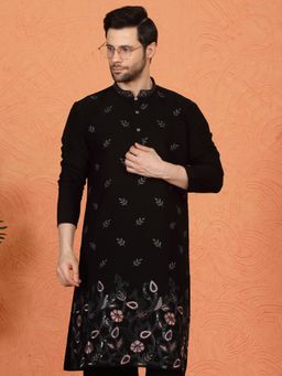 Aham-Vayam - Phool Buta Patti Embroidered Black Kurta with Pant