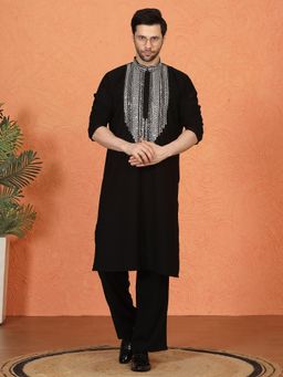 Aham-Vayam - Nawaaz Embroidered Black Kurta with Pant