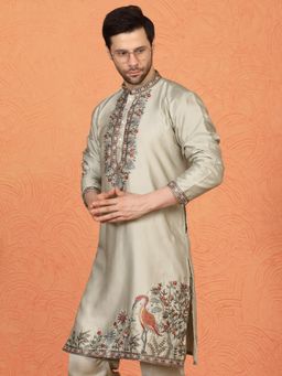 Aham-Vayam - Pushp-Van Embroidered Green Kurta with Pant