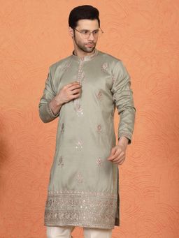 Aham-Vayam - Maharaj Embroidered Green Kurta with Pant