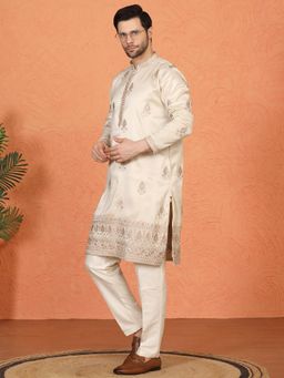 Aham-Vayam - Maharaj Embroidered Ivory Kurta with Pant
