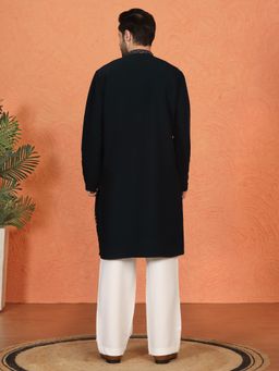 Aham-Vayam - Phool Buta Patti Embroidered Navy Blue Kurta with Pant