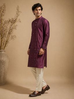 MAYANK MODI - Chanderi Purple Kurta with Pyjama