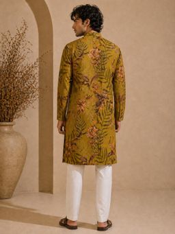 MAYANK MODI - Cotton Printed Mustard Kurta with Pant