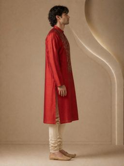 MAYANK MODI - Bemberg Silk Rust Kurta with Pant