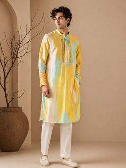 MAYANK MODI - Muslin Digital Print Yellow Kurta with Pant