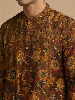 MAYANK MODI - Printed Chanderi Brown Kurta with Pant