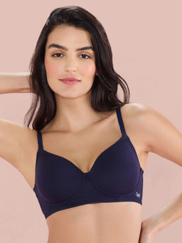 Nykd by Nykaa - Breathe Cotton All Day Comfort Padded Non Wired T-Shirt Bra Nyb198 Navy Blue