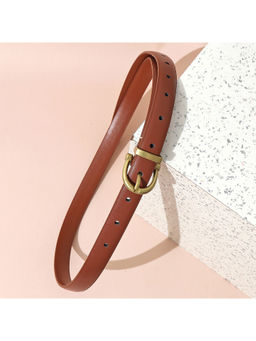 Pipa Bella by Nykaa Fashion - Classic Brown Faux Leather Gold Semi-round Buckle Belt