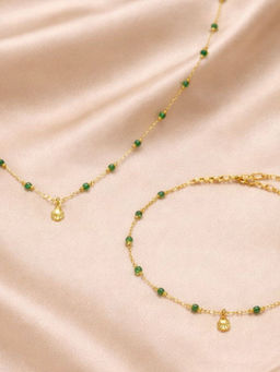 AQUASTREET - 18K Gold Plated Anti-Tarnish Shell and Green Crystal Pendant & Bracelet Set