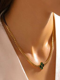 AQUASTREET - Clover Glass Pendant Necklace for Women Anti-Tarnish Waterproof 18K Gold Plated