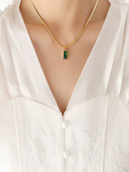 AQUASTREET - Emerald Pendant Necklace for Women Anti-Tarnish Waterproof 18K Gold Plated