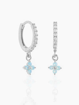 AQUASTREET - Blue Zircon Floral Hoop Drop Earrings Silver Plated Anti-Tarnish