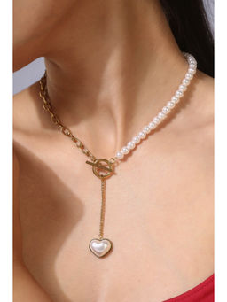 MINJI AND CO. - Gold Plated Heart Necklace Shell Pearl Chain Elegant Design