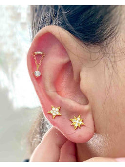 Boldiful - Tinkle 18k Gold Vermeil Plated 5A Cubic Zirconia Helix Earrings with Ear cuff