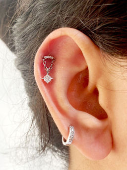 Boldiful - Tinkle Sterling Silver 5A Cubic Zirconia Helix Earrings with Ear cuff