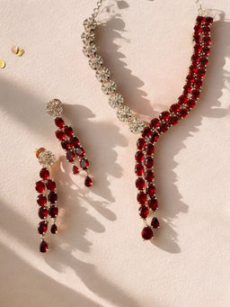 Rebekah - Rhodium-Plated Red and Silver Cubic Zirconia Studded Handcrafted Jewellery Set