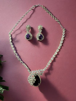 Rebekah - Rhodium Plated Purple Cubic Zircon Stone Studded Jewellery Set