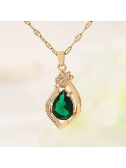 Jazz and Sizzle - Gold Plated Green Teardrop Crystal Necklace for Women