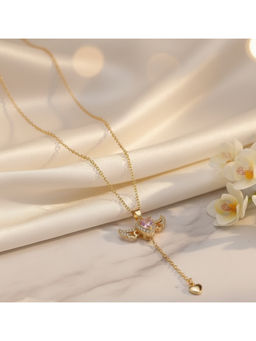 Jazz and Sizzle - 18k Gold Plated Luxury Design Zircon Pink Stone Love Tassel Necklace
