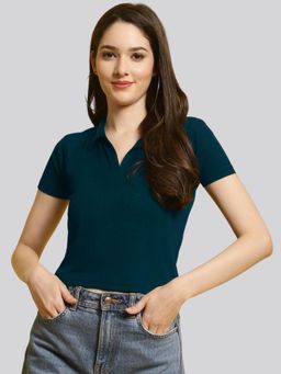 Twenty Dresses by Nykaa Fashion - Womens Casual Knited Navy Blue Lycra Top