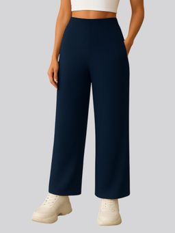 Twenty Dresses by Nykaa Fashion - Womens Navy Blue Cotton Straight Fit Everyday Trouser