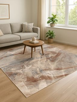 OBSESSIONS - Abstract Antistatic Rust and Blue Machine Made Carpet (4X6 Feet)