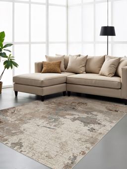 OBSESSIONS - Abstract Antistatic Beige and Brown Machine Made Carpet (4X6 Feet)