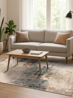 OBSESSIONS - Abstract Antistatic Grey and Beige Machine Made Carpet (4X6 Feet)