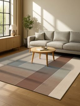 OBSESSIONS - Geometric Antistatic Brown and Beige Machine Made Carpet (5X7 Feet)